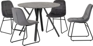 ATHENS ROUND DINING SET IN CONCRETE EFFECT / BLACK WITH 4 GREY LUKAS CHAIRS - Picture 1 of 12