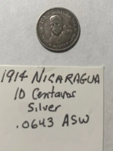 1914 nigaragua 10 centarous Silver .0643 & 1876 Sweden Silver .0467 25 Ore - Picture 1 of 4