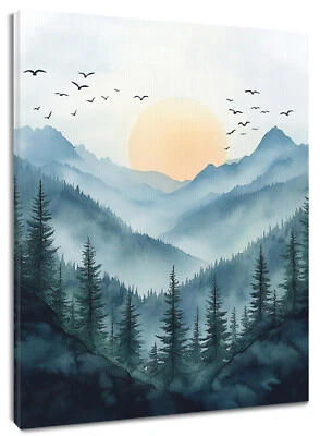 Sunset Landscape Pine Tree Forest Abstract Wall Art for Bathroom Living Room - Image 1 of 4