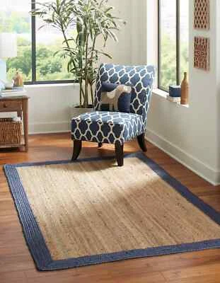 Jute Rug Rectangle Handmade Jute Area Rug Rustic Look Rug Door Mat Indian Carpet - Image 1 of 4