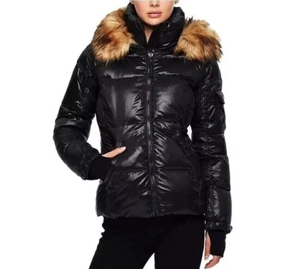 S13 Allie Down Puffer Hooded Warm Winter Jacket Womens M, XL SLIM FIT Black $265 - Image 1 of 4