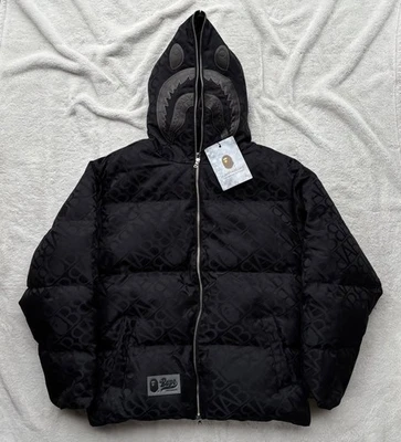 Bape Black Leather Shark Monogram Puffer Down Parka - Large - New - Image 1 of 4