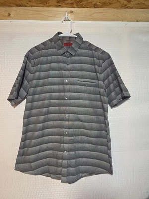 Alfani Slim Fit Mens Short Sleeve Black Gray Check Pocket Large L 100% Cotton - Image 1 of 4