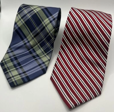 Chaps Tie Neck Tie Textured Regimental Stripe Plaid Necktie Lot Of 2 - Image 1 of 4