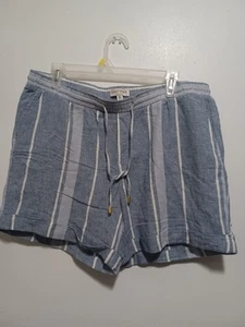 Ellen Tracy Women Linen Blue and White Striped Elastic Waist Shorts Sz L art 126 - Picture 1 of 16