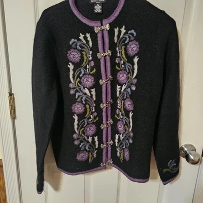 VTG Deane & White 100% Wool Embroidered Cardigan Sweater Petite L Cottage Core - Изображение 1 из 4