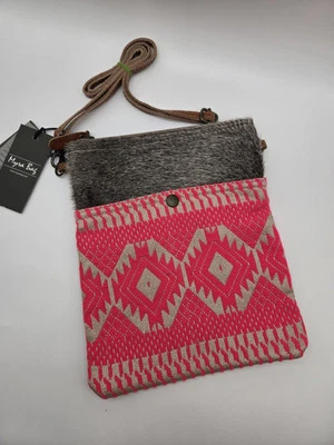 New Myra Bag Hot Pink Aztec Print w/ Cowhide Shoulder Crossbody Messenger Purse  - Image 1 of 4