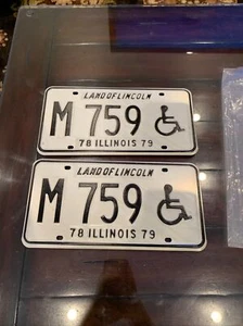 Vintage Rare 1978-79 Chicago Police License Matching Plates Handicapped Mint 10 - Picture 1 of 12