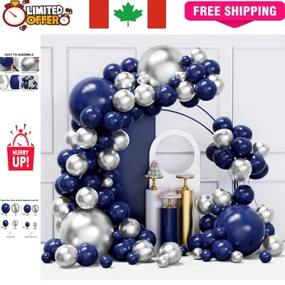 Lujoso kit de arco de globo azul marino y plateado - 134 piezas para glamour de fiesta instantánea Foto 1 de 4
