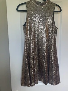 The Edit by Seventeen Size 7 Gold Juniors' Sequined Open-Back Dress - Picture 1 of 4