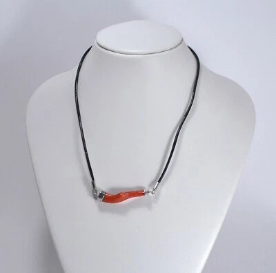  RAMO CORALLO ROSSO COLLANA  ARGENTO 925 CON  LACCIO CUOIO NERO 44 cm  AGLN 0234 - Immagine 1 di 3