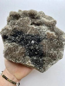 Beautiful Sparkling XL Herkimer Diamond Black Druzy Plate - Middleville NY, RARE - Picture 1 of 11