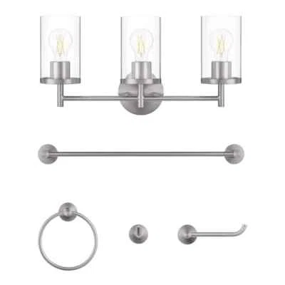 Luz de tocador Hampton Bay Kinglet 20" 3 luces de níquel cepillado, barra de toalla (5 piezas) Foto 1 de 4
