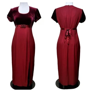 Vintage 90s Just Choon M/L Burgundy Velvet Acetate Maxi Empire Tie Back Waist - Bild 1 von 11