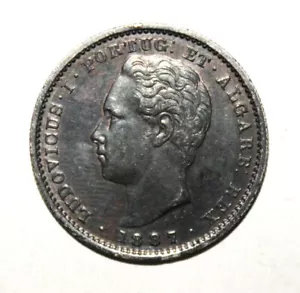 S6 - Portugal 200 Reis 1887 Uncirculated Silver Coin - King Luis I -Nicely Toned - Picture 1 of 2