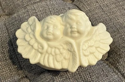 Caja de baratijas de ángel querubín de porcelana blanca joyería cara de bebé rosa gótica victoriana Foto 1 de 4