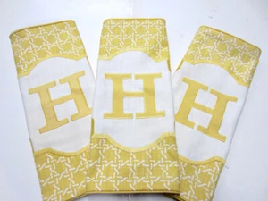 Set/3 Yellow & White Embroidered Applique "H" Monogram  Sofa Throw Pillow Sham - Picture 1 of 9
