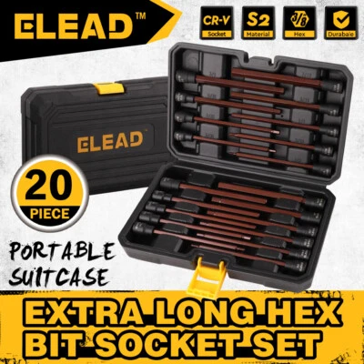 20PC Extra-Long Allen Hex Bit Socket Set 3/8" Drive SAE & Metric Impact  Ratchet - Image 1 of 4