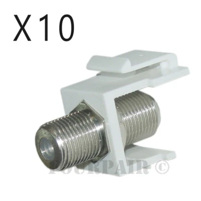 10 Pack Lot F-81 Coax Keystone Jack Snap-In Cable TV Coupler Connector RG6 White - Image 1 of 2