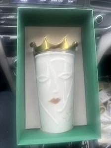 Vaso de viaje de cerámica sirena Starbucks 2016 raro con tapa de corona dorada caja de 10 oz H - Imagen 1 de 8