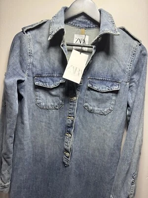 ZARA WOMENS NWT BLUE MAXI TRF DENIM DRESS LONG SLEEVE BUTTON FRONT SIZE XS - Image 1 of 4