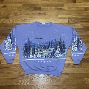 Vintage 90s Puff Paint Colorado Mountains Graphic Sweatshirt USA Womens Size M/L - Picture 1 of 11