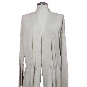 NWT Laura Scott Peplum Beige Cardigan Open front Blazer Pointelle West 1X - Picture 1 of 12