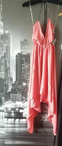 New GODDIVA coral pink halter-neck, diag cut,EVE DRESS/ WEDDING/PROM size10/12uk - Picture 1 of 6