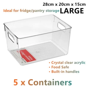 5x Large Clear Acrylic Storage Container Plastic Fridge Food Basket Bin Box Tray - Picture 1 of 3