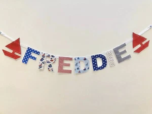 Personalised Boys Fabric Bunting Baby Name Blue,Nautical Nursery £2.20PER LETTER - Picture 1 of 8