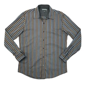 Johnston & Murphy Shirt Mens M Medium SLIM Fit Grey Striped Snap Button Dress - Picture 1 of 9