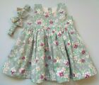 Baby Girl Dress And Headband Grey Floral Flowers Baby Gift