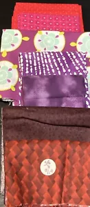 Lot of 8 Fabric Scraps Purple Pink Red Aubergine Dark Red Polka Dot - Picture 1 of 4