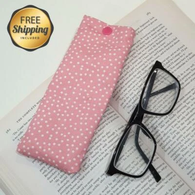 estuche de gafas de lunares rosa hecho a mano, bolsa suave, estuche de almacenamiento, regalo, regalo Foto 1 de 4