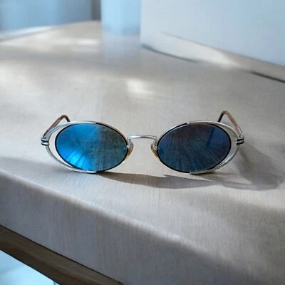 VINTAGE FLORENCE VOGUE OVAL METAL SUNGLASSES BLUE LENSES ITALY MADE #1115 - Image 1 of 4