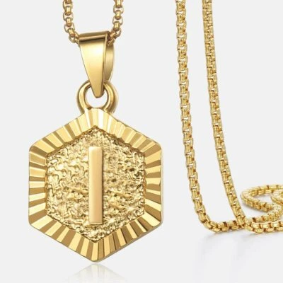Hexagon A-Z Gold Plated 14k Initial Letter Pendant Necklace 18"-22" Mens Womens - Image 1 of 4