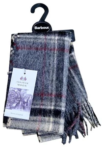 Bufanda BARBOUR Cordobés Rojo Gris Blanco Cuadros Tartán Suave 100% Lana de Cordero Borla - Imagen 1 de 5