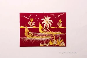 Boat Race Indian Scenery Vintage Home Wall Decor Kerala Handicraft Straw Art - Picture 1 of 4