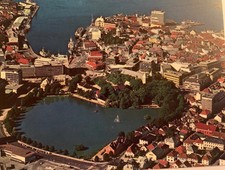 View Of The Town Lake Bredevannet Norway Enerett Knut Vintage Unposted Post Card