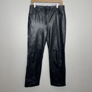 Vintage Y2K Ann Taylor Size 10 Black Genuine Leather Pant Straight Leg Lined