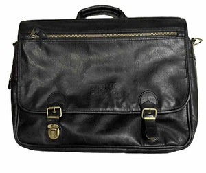 BRW. Leather Briefcase Bag Black Professional Laptop With Strap Zippers Pocket - Picture 1 of 19