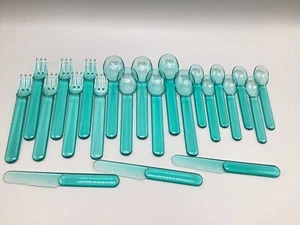 Bodum Camping Picnic Flatware Teal Turquoise Set Lot 23 Fork Spoon Knife Swiss - Picture 1 of 16