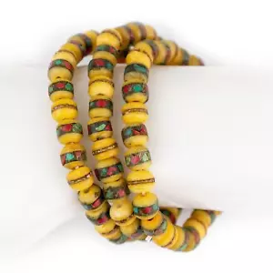 Pulsera Amarillo Nepal Mala Hueso Redondo Agujero Grande - Imagen 1 de 1