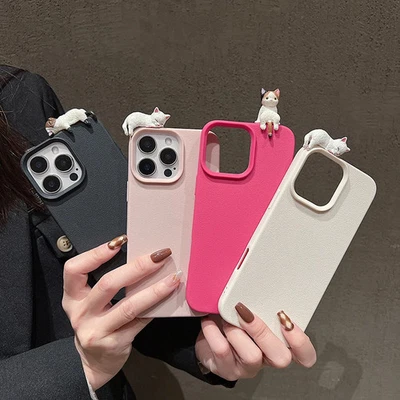 Funda de teléfono de cuero de gato con dibujos animados 3D compatible con iPhone 17 16 15 14 13 Pro Max Foto 1 de 4