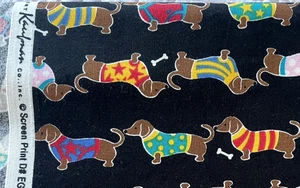 Cute to Boot Dachshund Doxie Weiner Sweaters Cotton Robert Kaufman Fabrics 49" - Picture 1 of 7