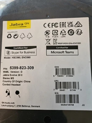 Jabra Evolve 30 II USB-C MS Stereo Headset - Black HSCO60, ENCO60 NEW - Image 1 of 2