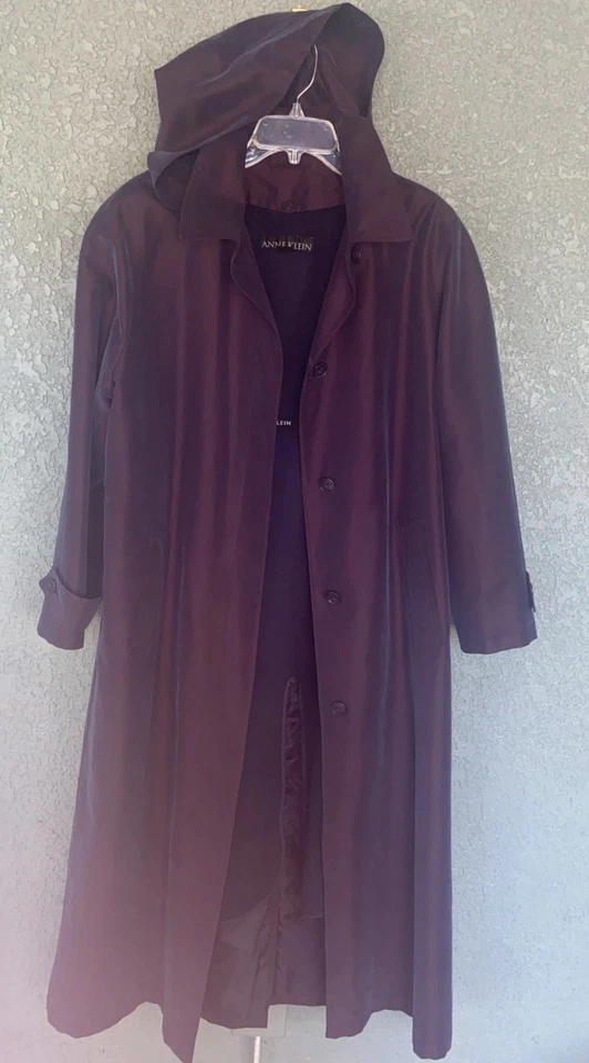 Gabardina Anne Klein para mujer talla 10 iridiscente, ciruela todo clima botón Foto 1 de 4