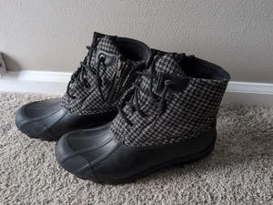 Women's Sperry Black & Gray Plaid Waterproof Duck Boots Sz. 7.5 - Picture 1 of 6