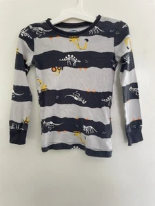 Old Navy Toddler Boy Cute Dinosaur Skeleton Digger Striped Cotton PJ Top Black 5 - Picture 1 of 6