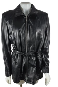 Wilsons Leder Damen schwarz Gürtel Reißverschluss Futter Thinsulate Jacke Mantel Large - Bild 1 von 5
